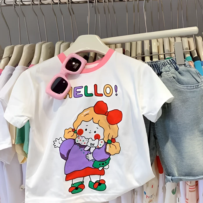 女童粉色卡通棉质短袖t恤夏季儿童衣服女宝宝大小童夏装半袖上衣