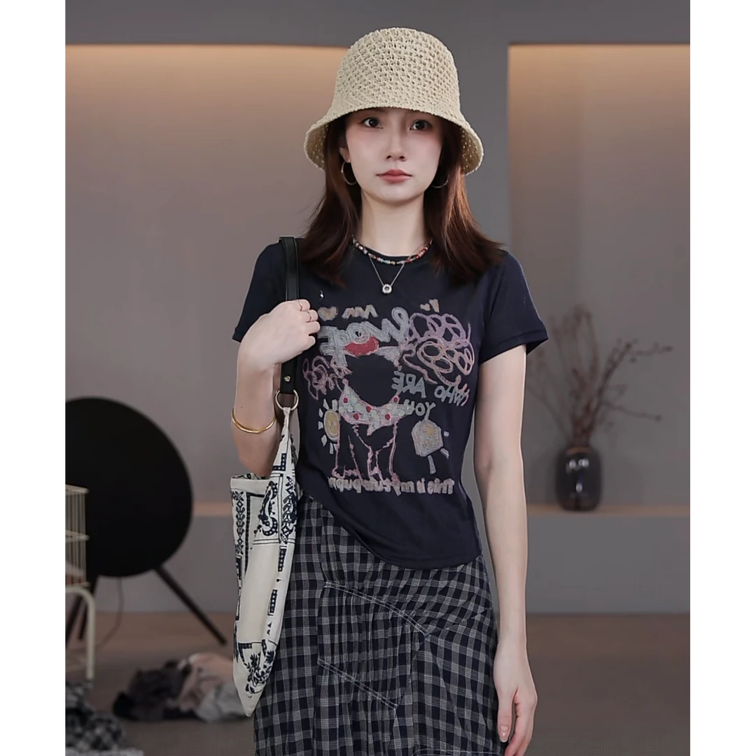 【LIbaibai】夏季2025年新款显瘦短袖T恤上衣BB-2517