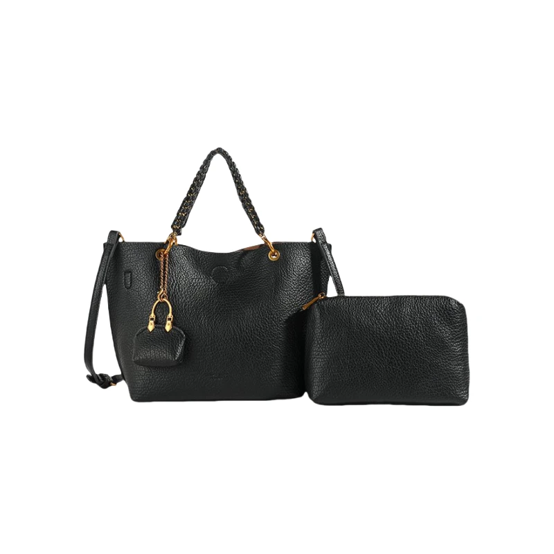 小众设计软皮荔枝纹时尚手提菜篮子包-8050黑色