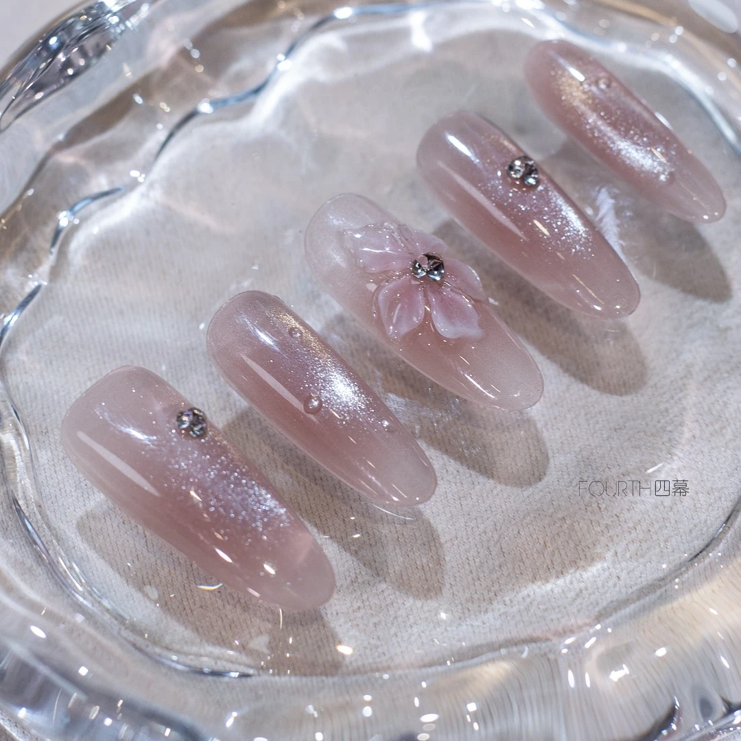 Fourth nail 【粉桃绮梦】纯手工穿戴甲时尚长款