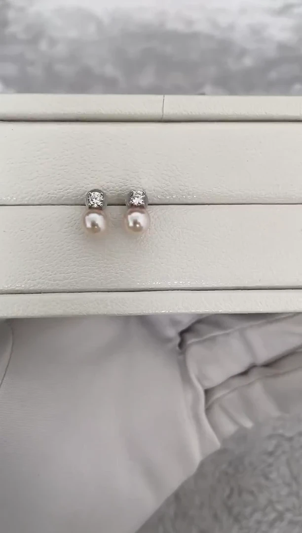 银S925镶嵌耳钉海水珍珠AK戴妃6.5-7mm