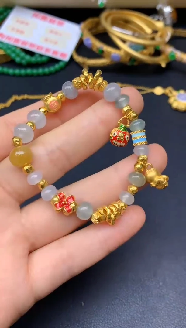 足金镶嵌手链翡翠300-翡翠雪姐天天见