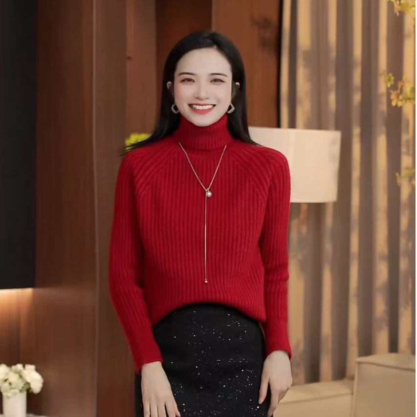 2025新款针织高领毛衣纯色百搭显瘦气质时尚堆堆领显瘦针织打底衫