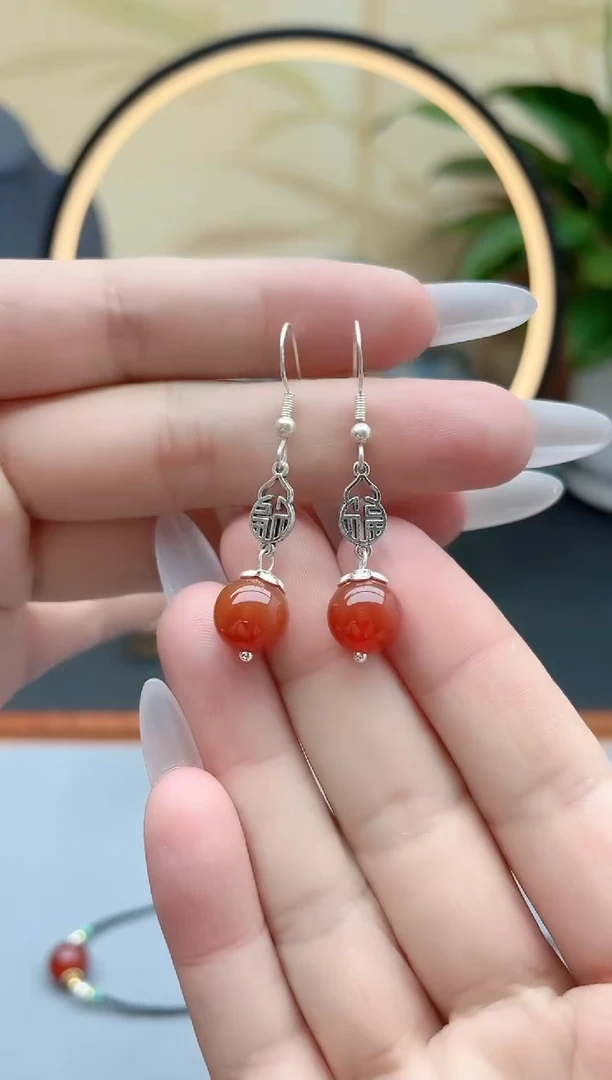 玛瑙/玉髓耳饰银S925镶嵌350