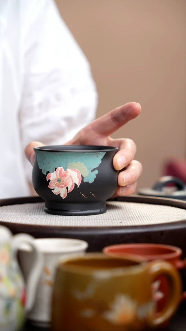 茶壶紫砂黑色将军杯荷花