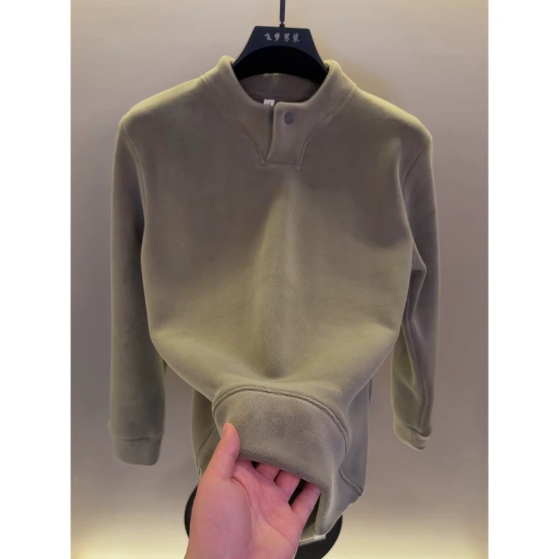 高档立领奥粒绒加厚卫衣男士秋冬时尚百搭保暖打底衫体恤男装5508