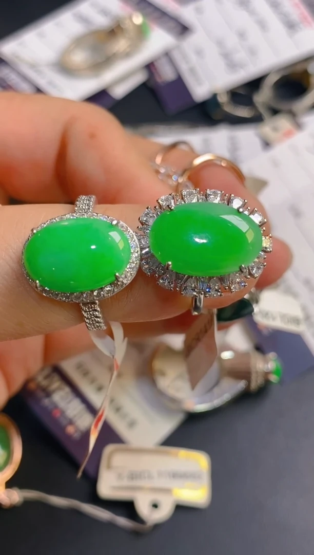 翡翠银S925镶嵌耳饰天然