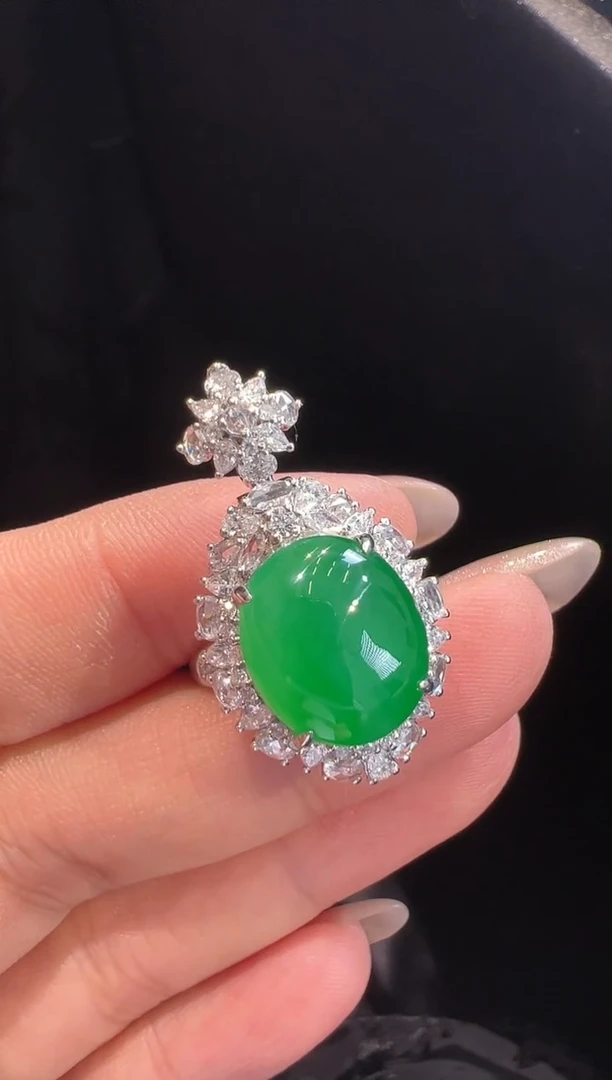 【闪购商品】翡翠戒指18K金镶嵌戒指和吊坠两用款