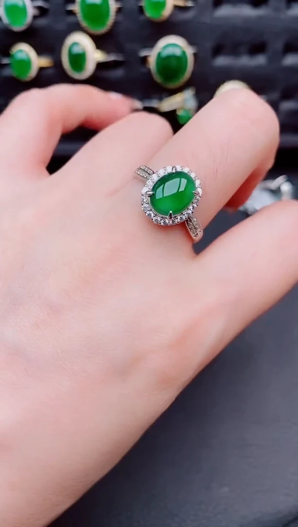 翡翠戒指银S925镶嵌天然 a货翡翠380