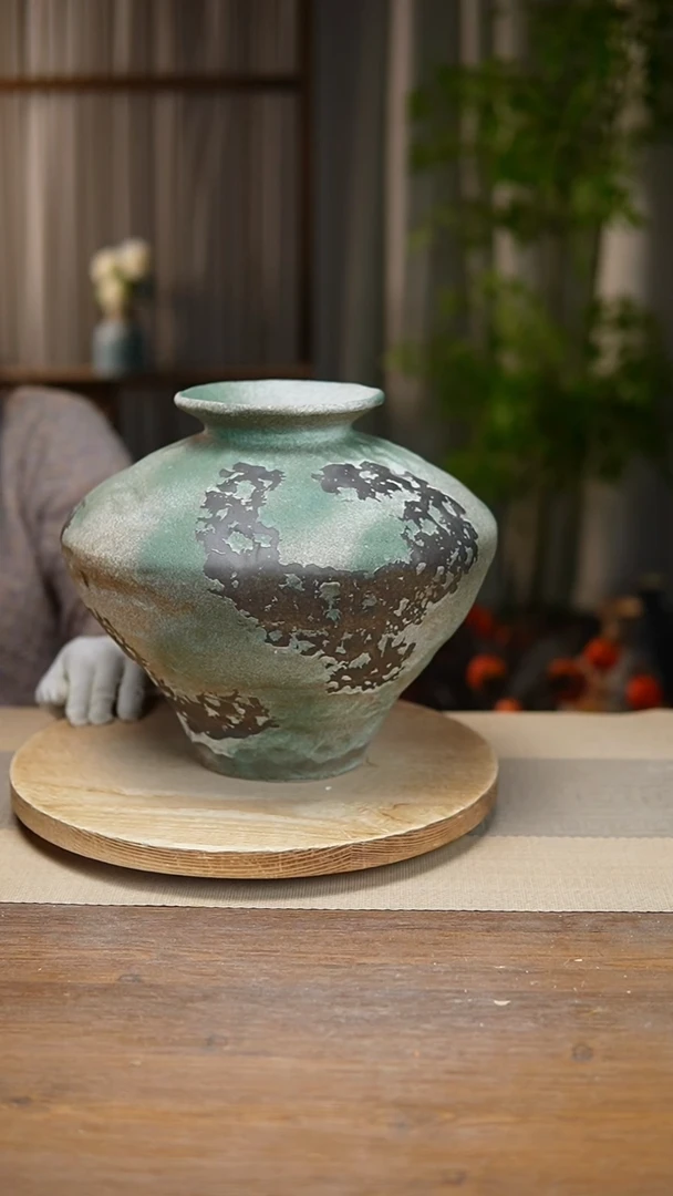 【闪购商品】陶瓷花器诧寂复古绿大飞碟