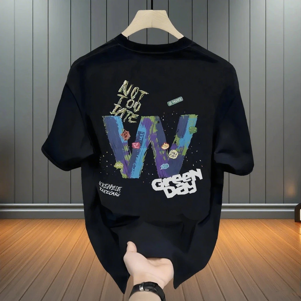 【高品质男装】美式重磅纯棉短袖T恤个性印花潮牌男士圆领打底衫