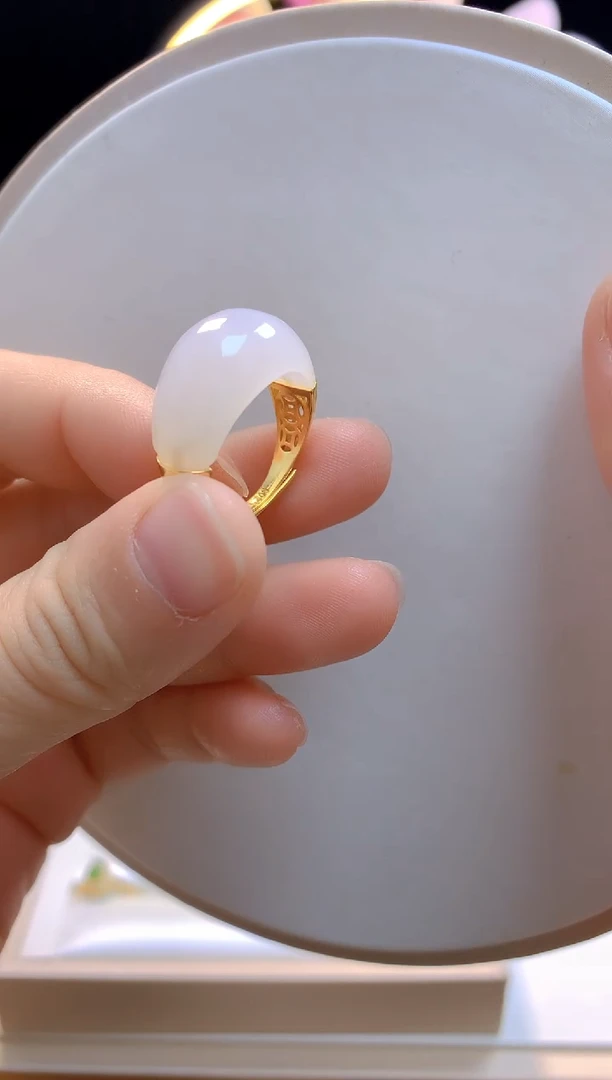 银S925镶嵌戒指和田玉白玉大班戒指