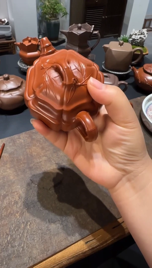 【闪购商品】紫砂茶壶六方海棠双线竹鼓