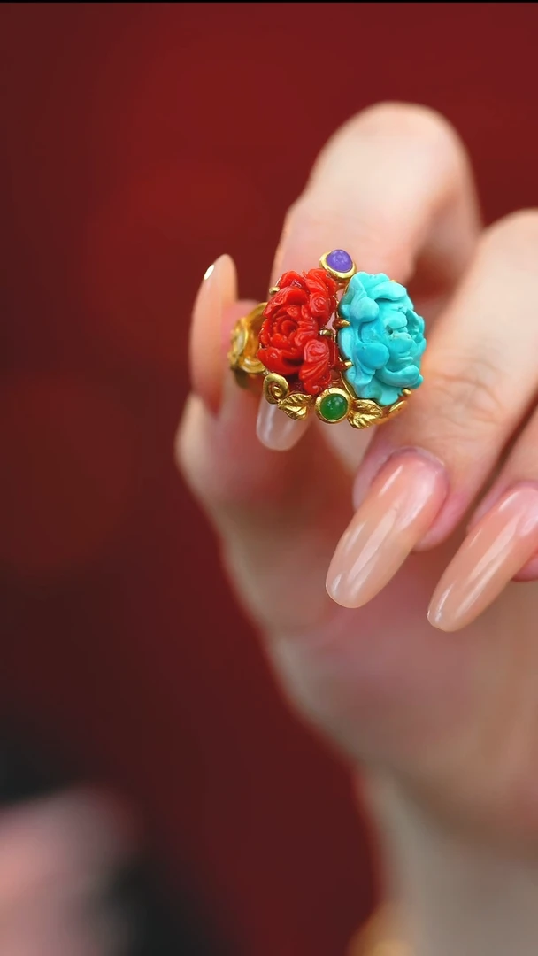 银S925镶嵌绿松石戒指新款