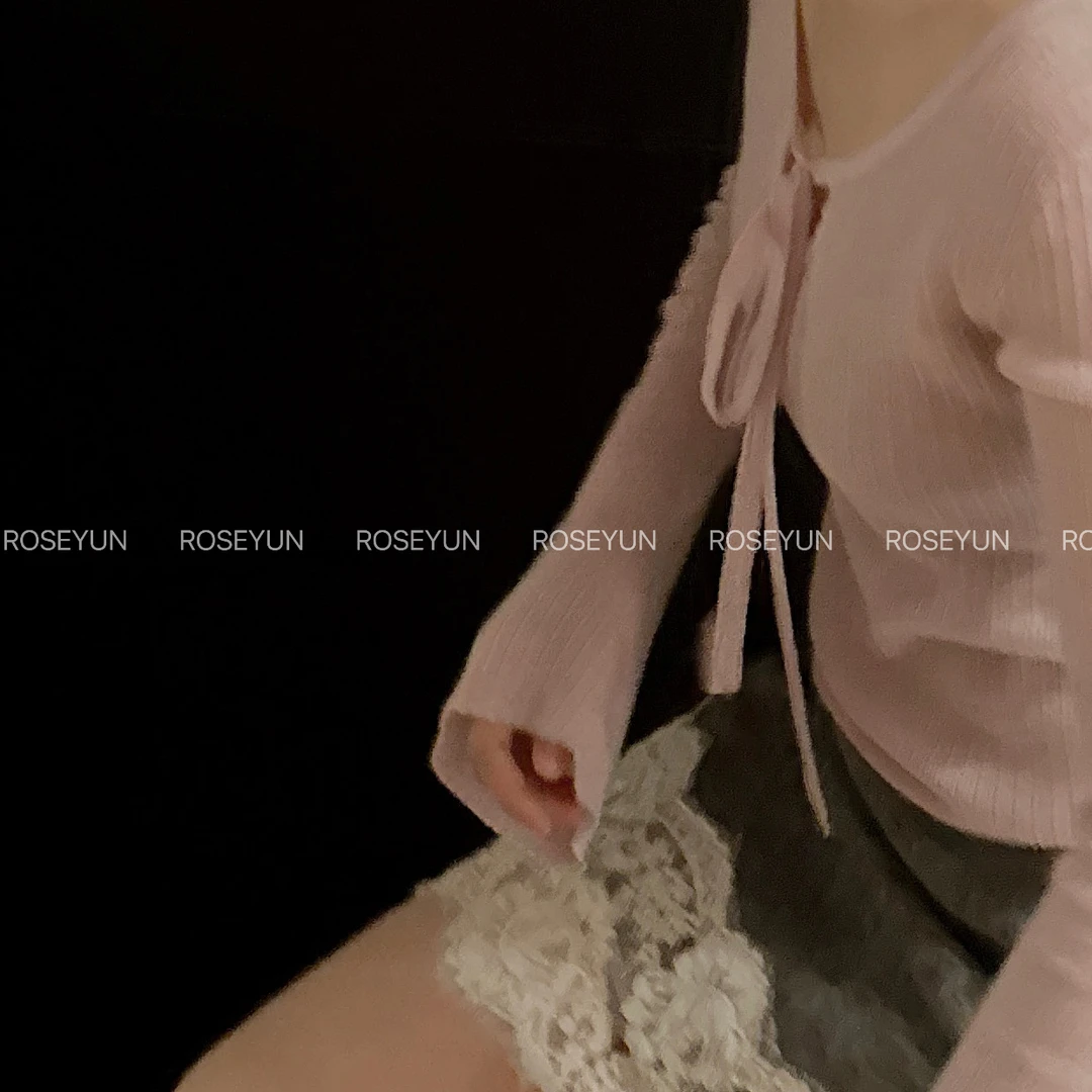【Rose Yun】西柚茶粉 山羊绒字母蕾丝花标系带针织衫 251035