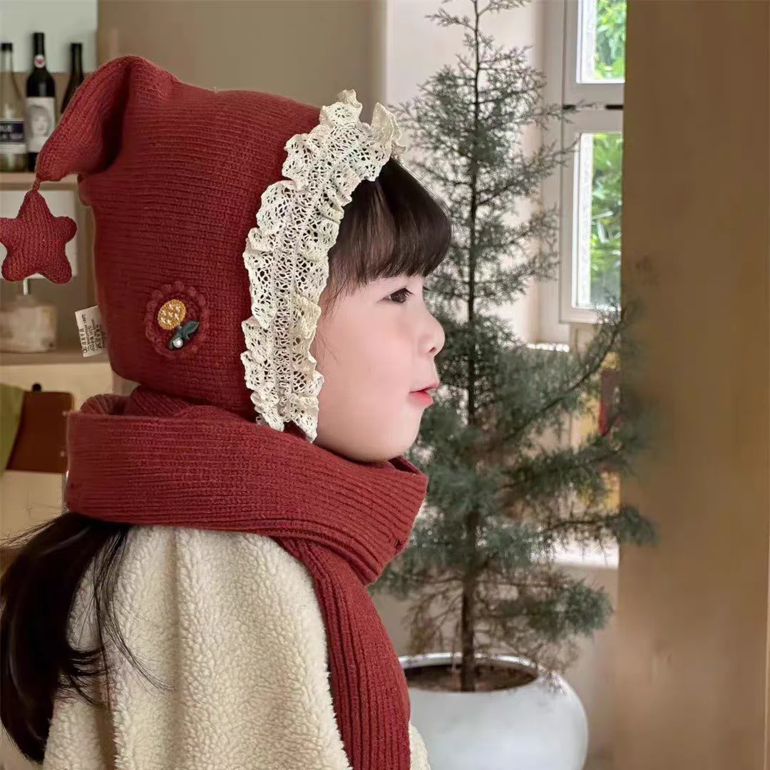 儿童帽子秋冬季保暖护耳针织帽宝宝防风小花星星公主帽