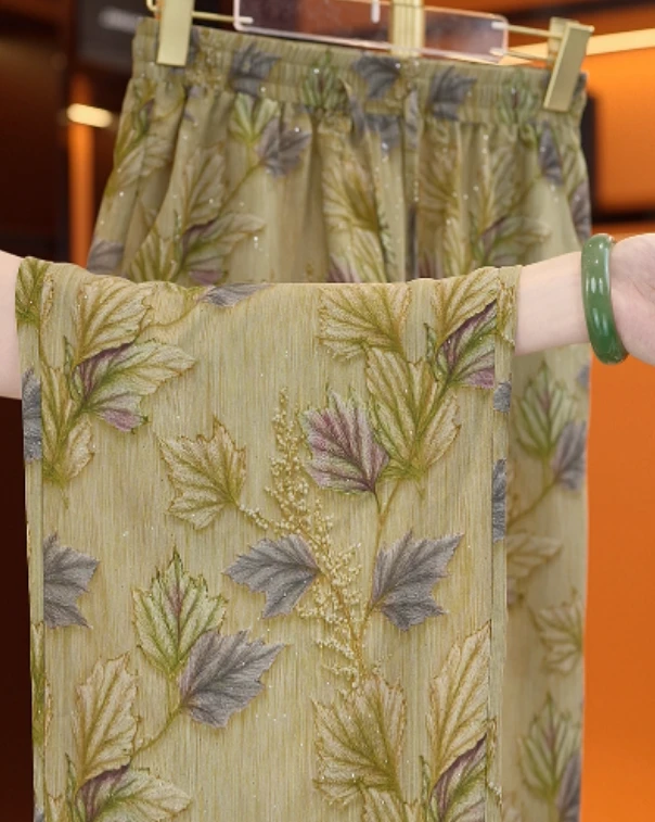 【3D烫花工艺】四季青2025新款高腰垂直冰丝凉感透气阔腿裤c174陈陈