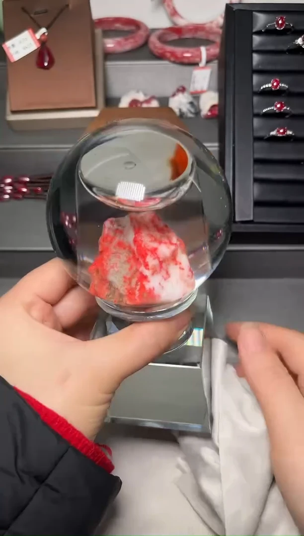 天然辰砂朱砂晶体随型毛料水晶球摆件121213