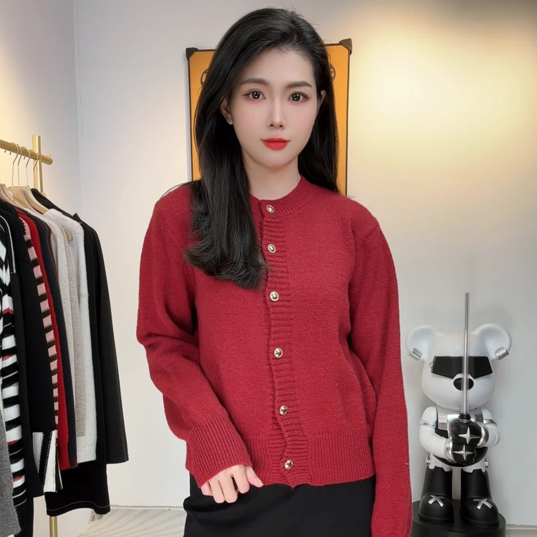 早春新款女装韩版宽松百搭圆领针织开衫毛衣外套上衣女