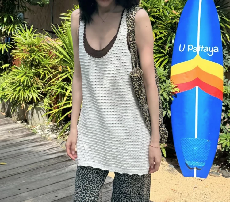 T·Z*3撞色针织无袖背心连衣裙-9541