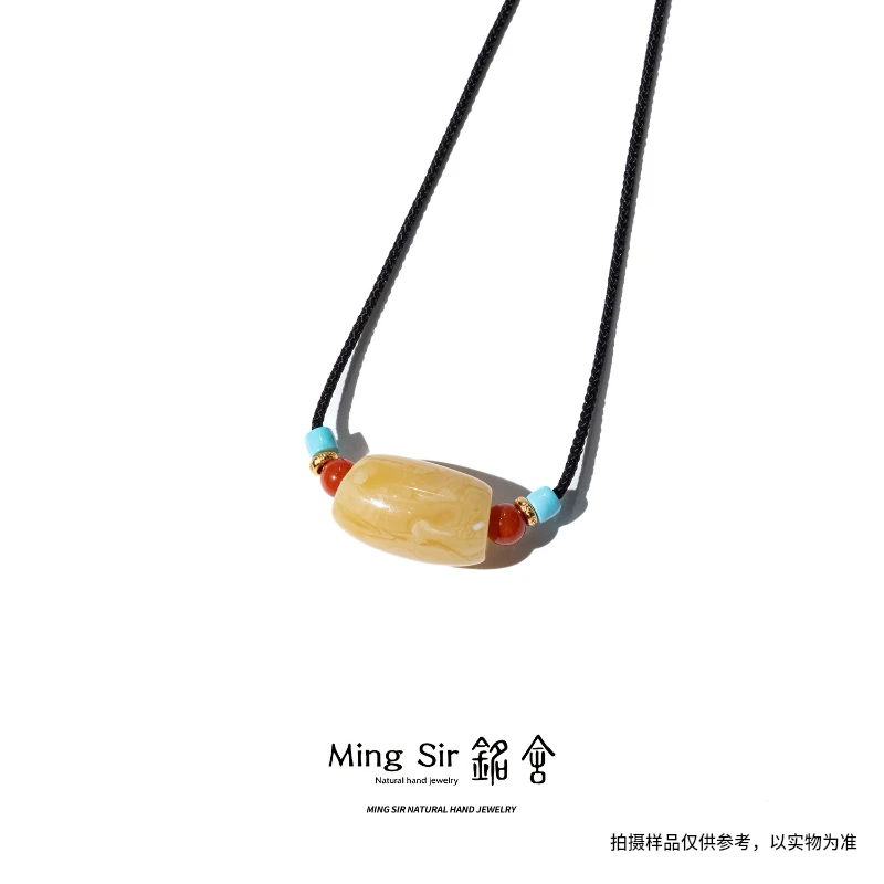 【铭舍 马蹄珠浓蜡吊坠新】天然俄料蜜蜡颈饰设计款珠宝玉石新款
