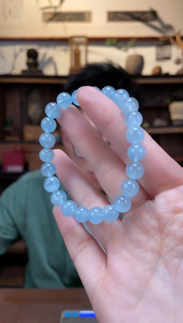 【闪购商品】绿柱石手串未镶嵌8.5m海蓝宝手串ZD多样性发一