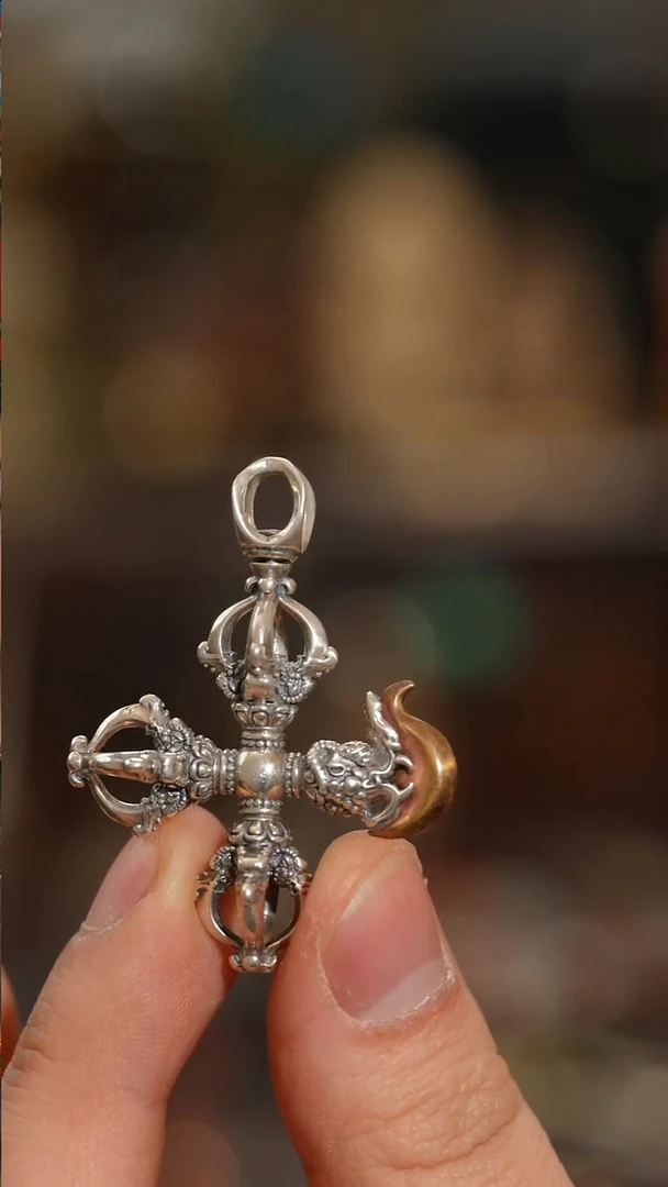 把件柏香籽/百香籽藏传925Ag十字钺刀14g