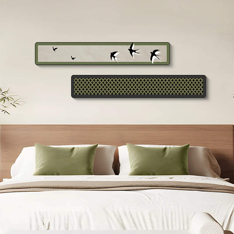 中古风客厅装饰画美拉德细窄长条横版壁画复古沙发背景燕子20120