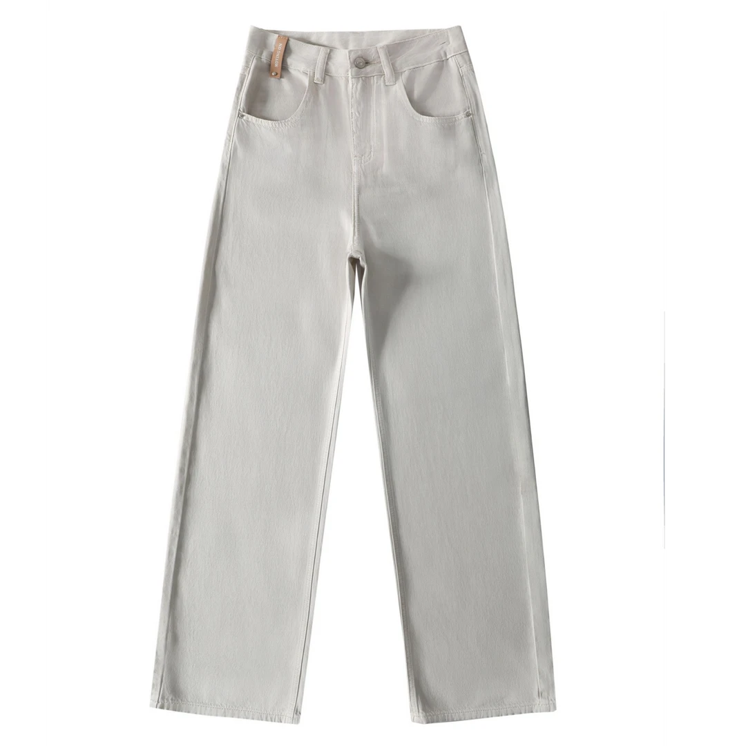 89007春季新款高腰显瘦窄版直筒阔腿牛仔裤复古百搭时尚女裤-叶丹