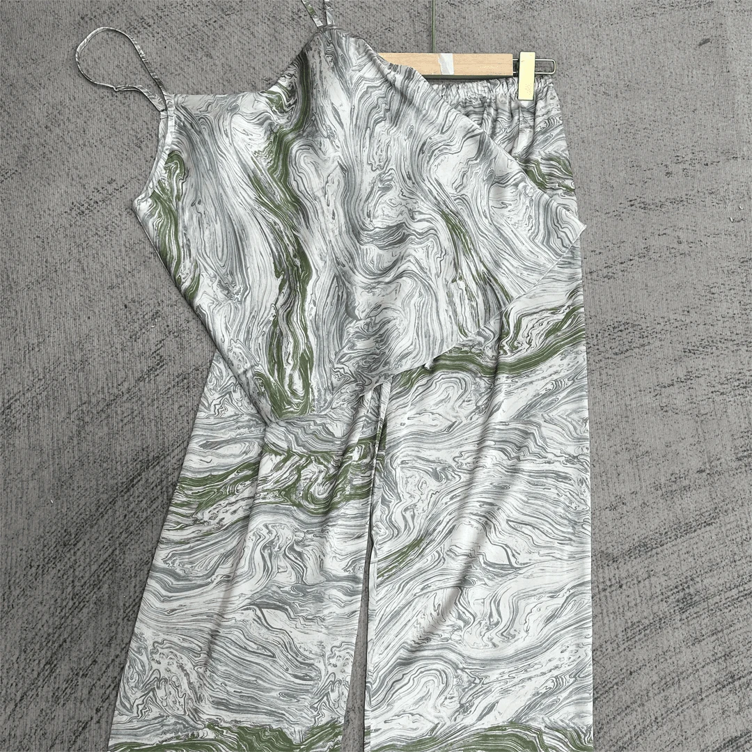 【23326-xh】水墨画家居服套装冰凉丝滑女士套装自带杯垫
