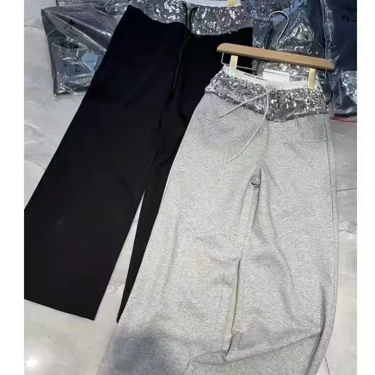 SHUSHU 重工亮片洋气大长腿休闲阔腿裤