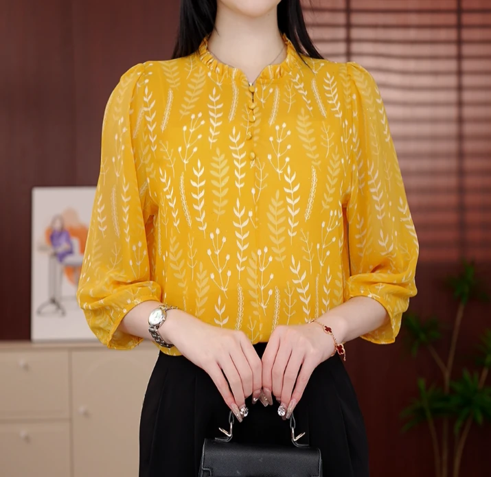 2025原版新款轻奢七分袖衬衫女气质休闲百搭女士减龄上衣