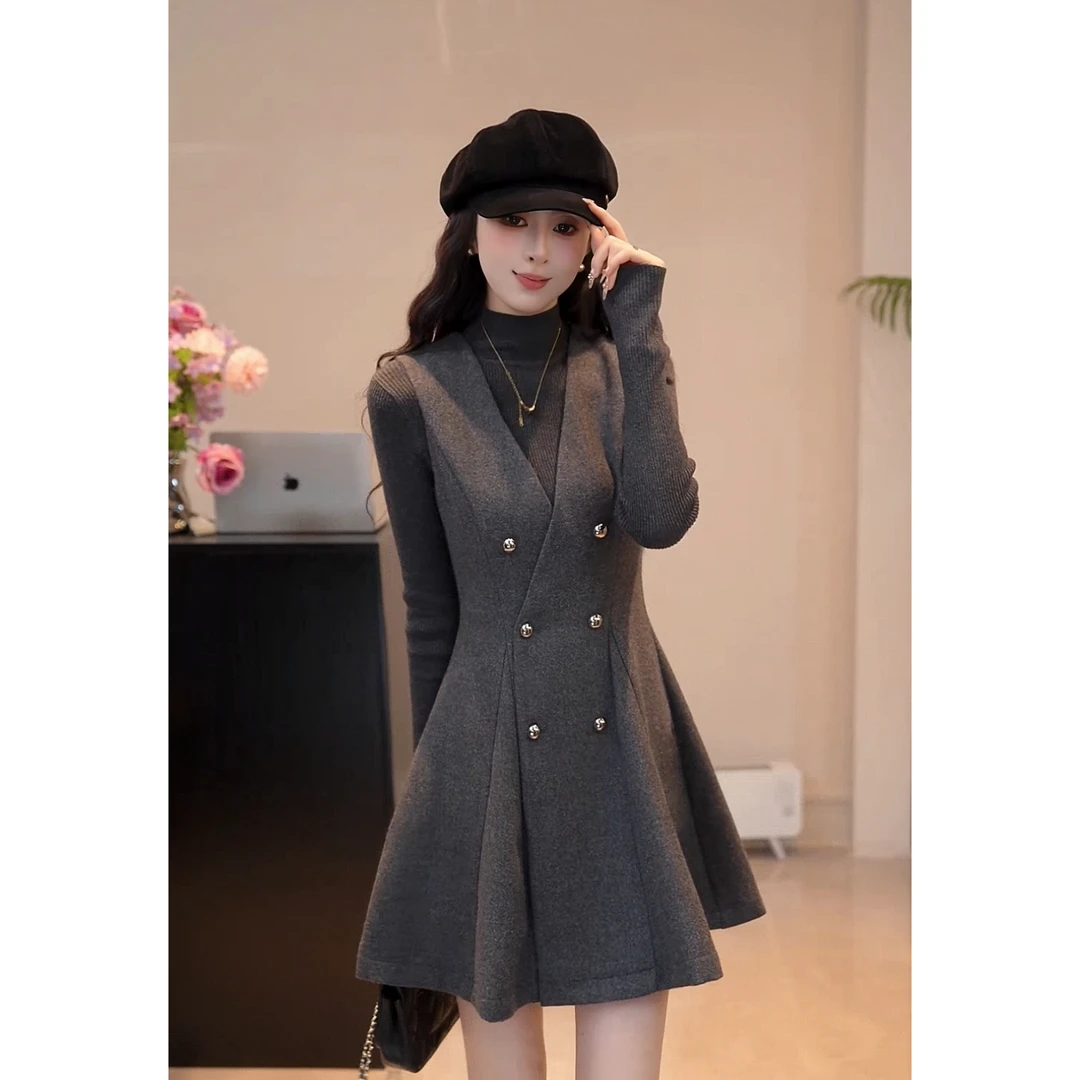 YUANLIANSU/圆脸酥【浅夏来信】法式气质打底衫+背心裙两件套女秋季