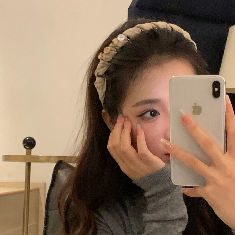 元气满满韩系甜美ins风褶皱高颅顶发箍洗脸化妆拍照布艺纽扣带齿