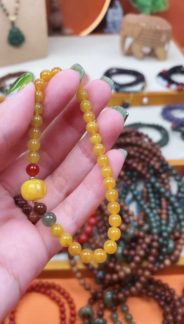 未镶嵌蜜蜡手链单圈蜜蜡和田南红手串