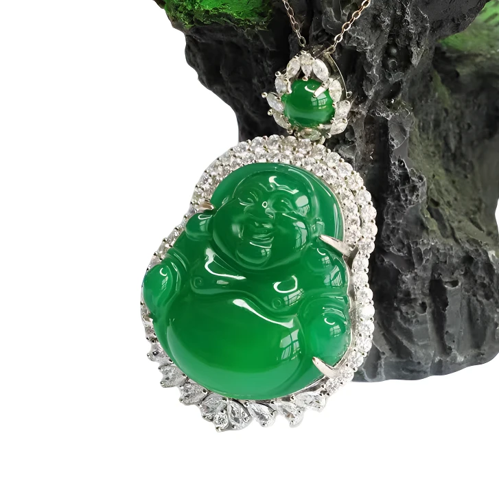 【蒋总春节福利】满绿玉佛公未镶嵌多样性发一天然吊坠Q006