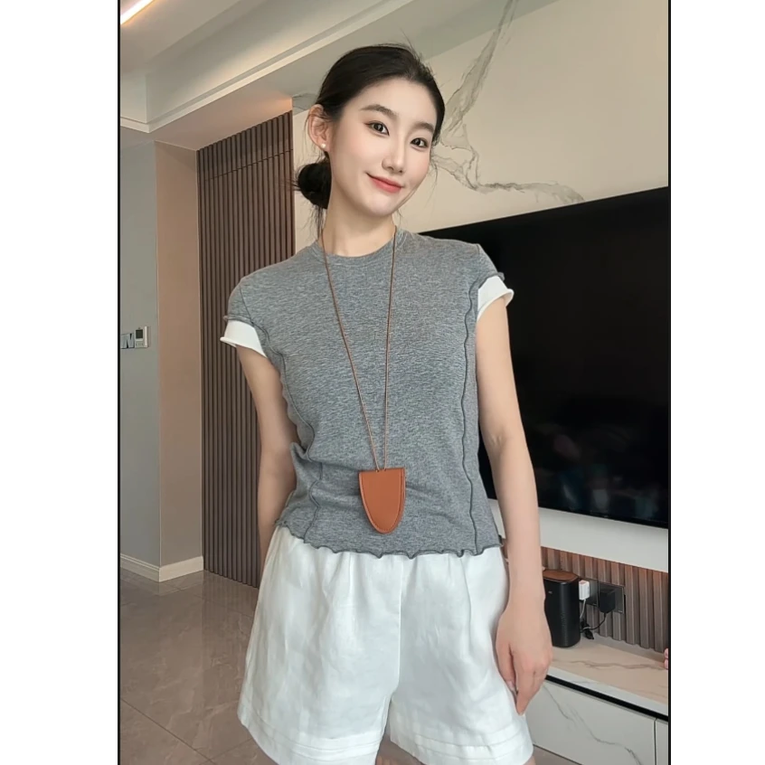 XIC 天丝羊毛新款通勤舒适正肩短袖夏百搭显瘦慵懒感针织气质T恤