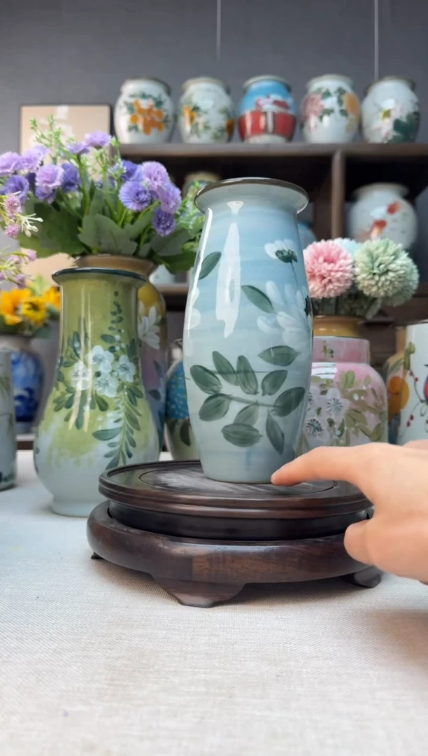 【闪购商品】瓶景德镇手绘陶瓷花瓶底部无孔高19口7左右