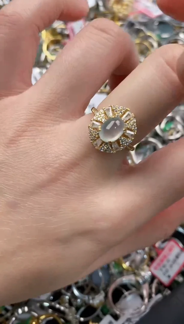 银S925镶嵌戒指翡翠444   2