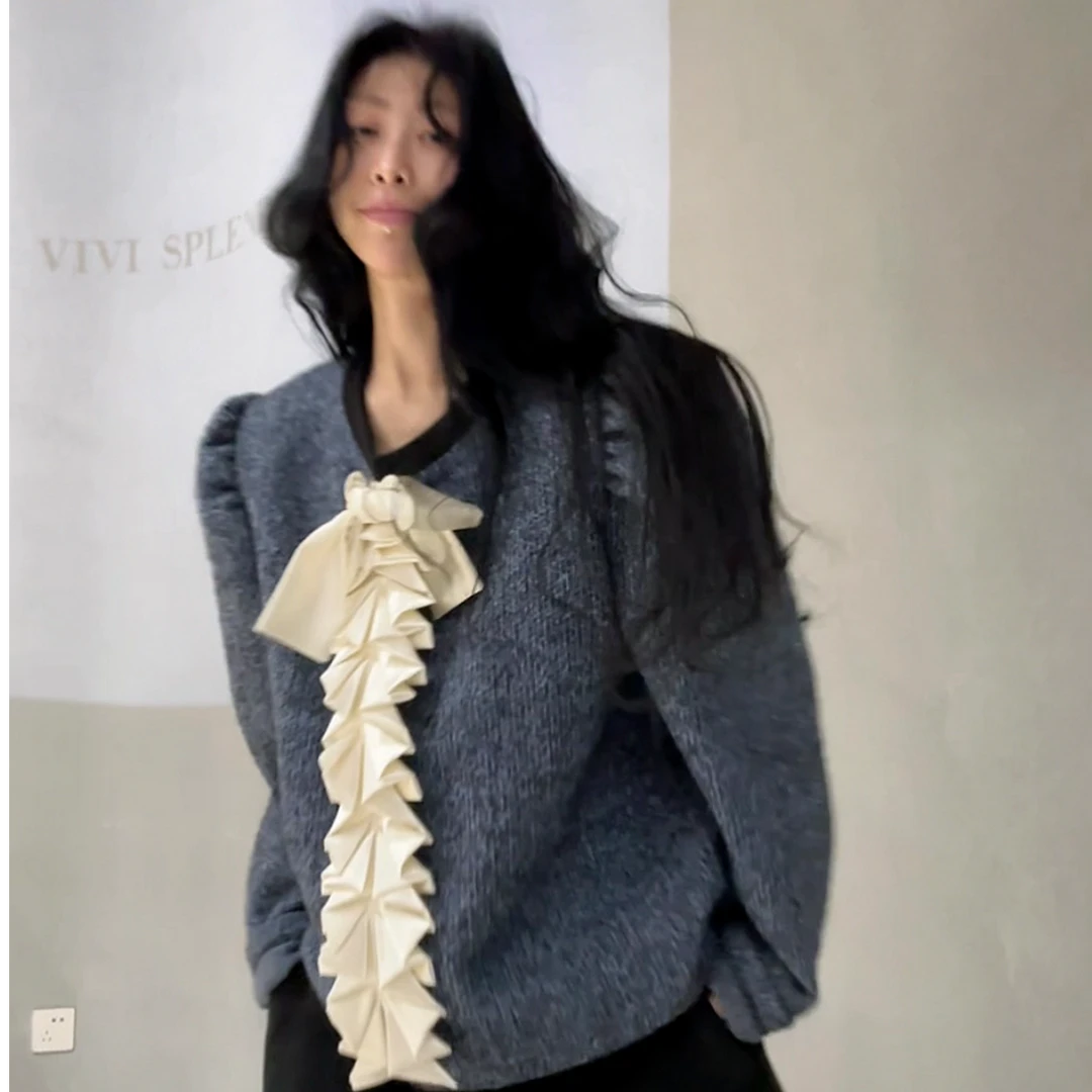 VIVISPLENDID19661#（定制款NO退NO换）MIU系蓝色闪闪毛衣
