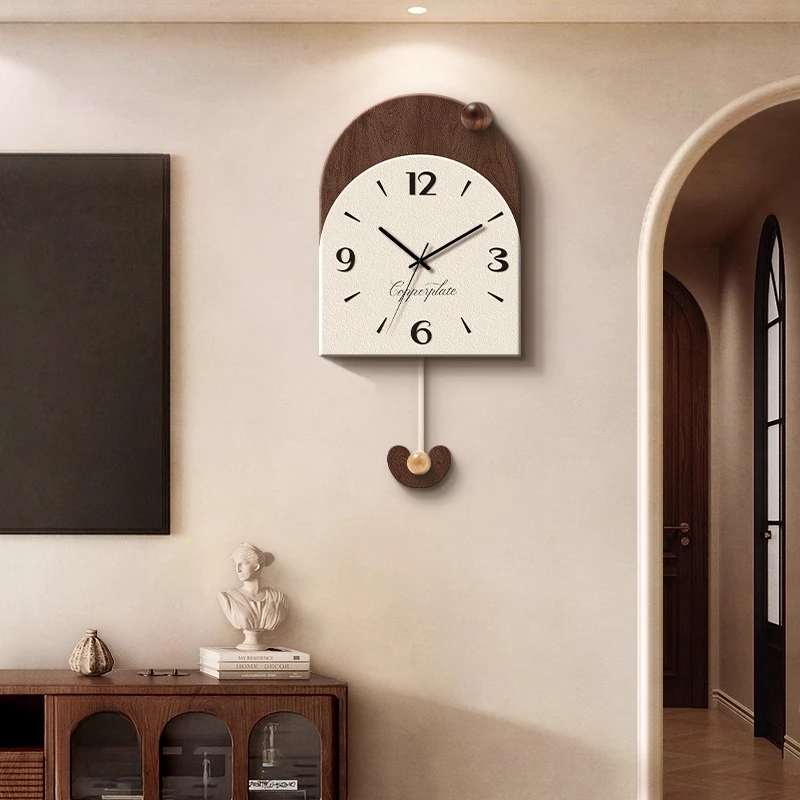 中古风客厅电视背景墙装饰时钟表挂件复古格栅挂钟高级感餐厅挂钟