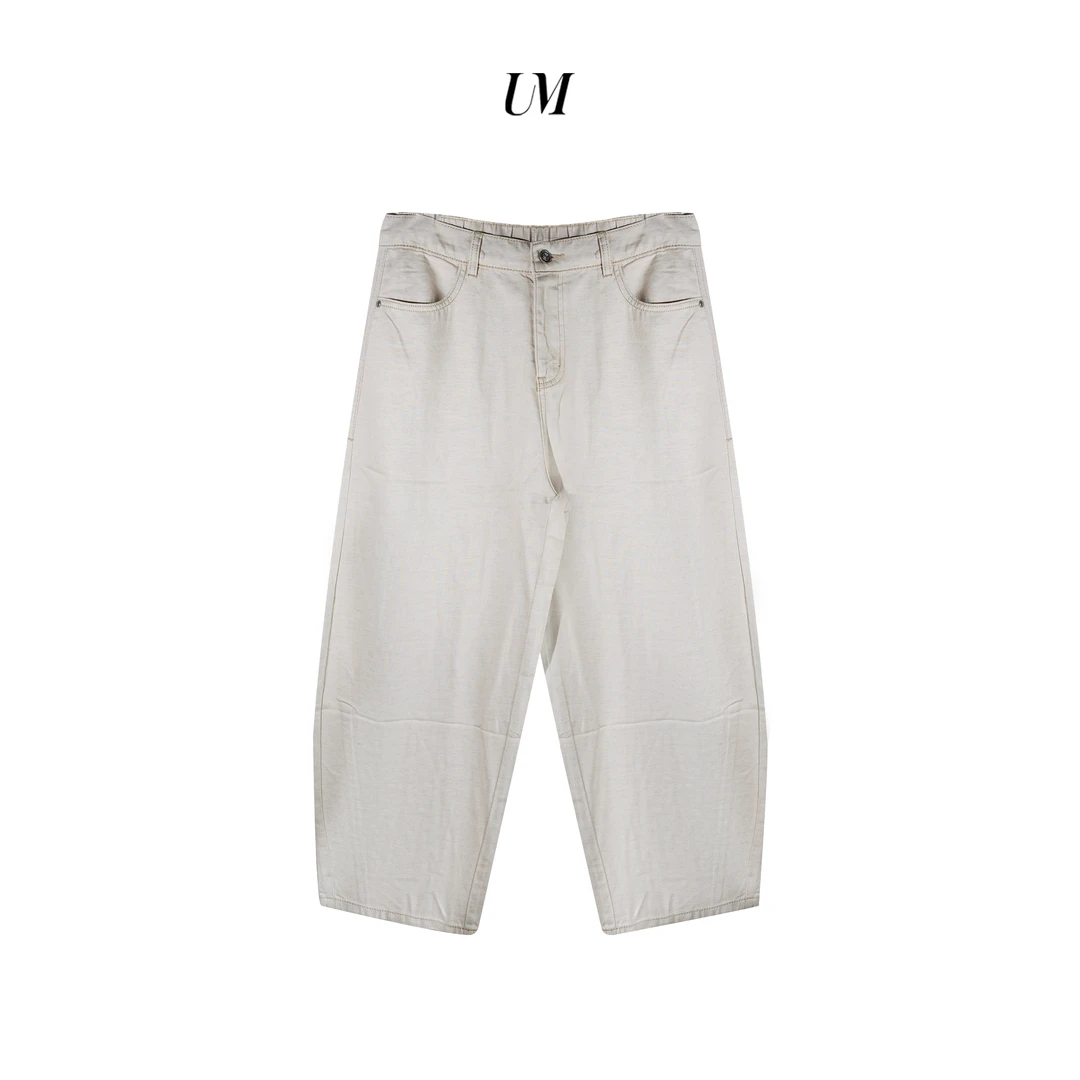 【U.M】天丝亚麻镰刀裤后松紧腰宽松舒适透气牛仔裤