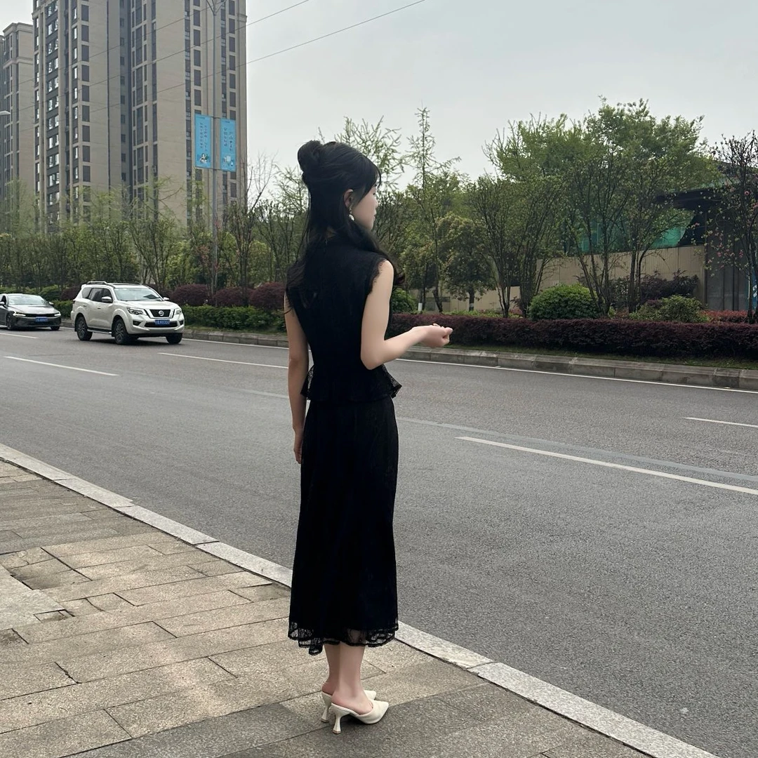 【暮色夜曲】琳琳小个子黑色蕾丝显高显瘦气质修身鱼尾连衣裙