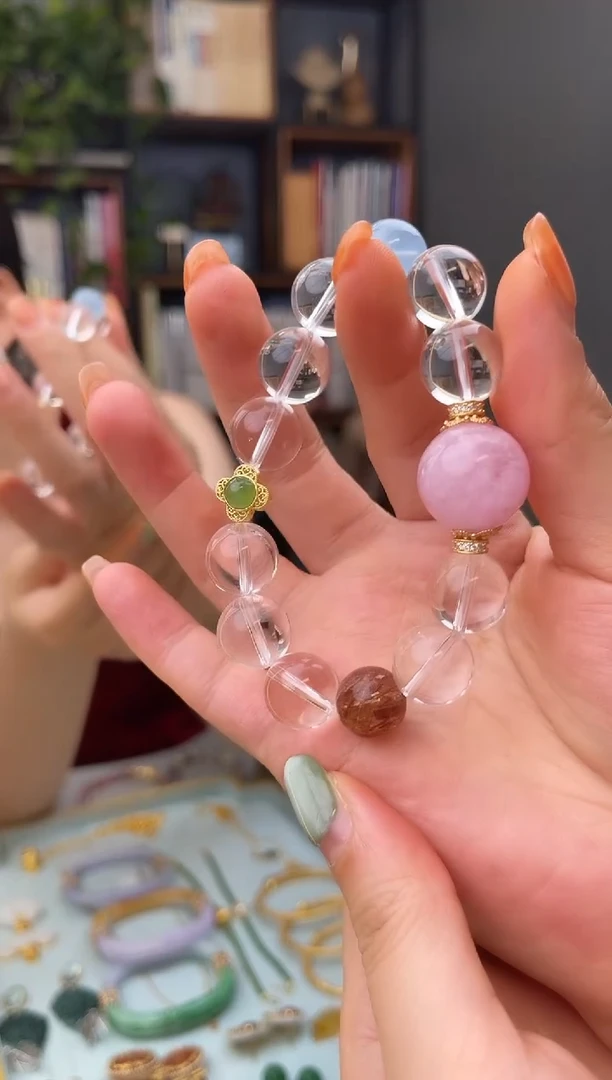 水晶手链银S925镶嵌多宝水晶手串