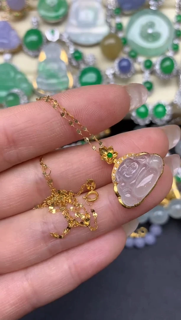 翡翠18K金镶嵌颈饰206-雪姐翡翠天天见