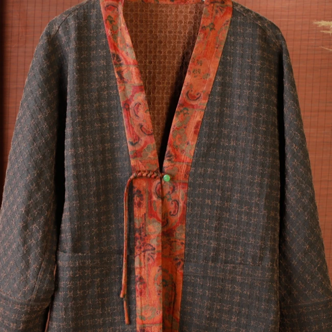 华 新中式风 柞蚕丝宋锦 褐色外套 331324
