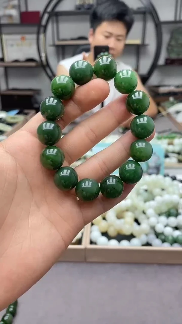 手串未镶嵌和田玉玛纳斯碧玉16圆珠