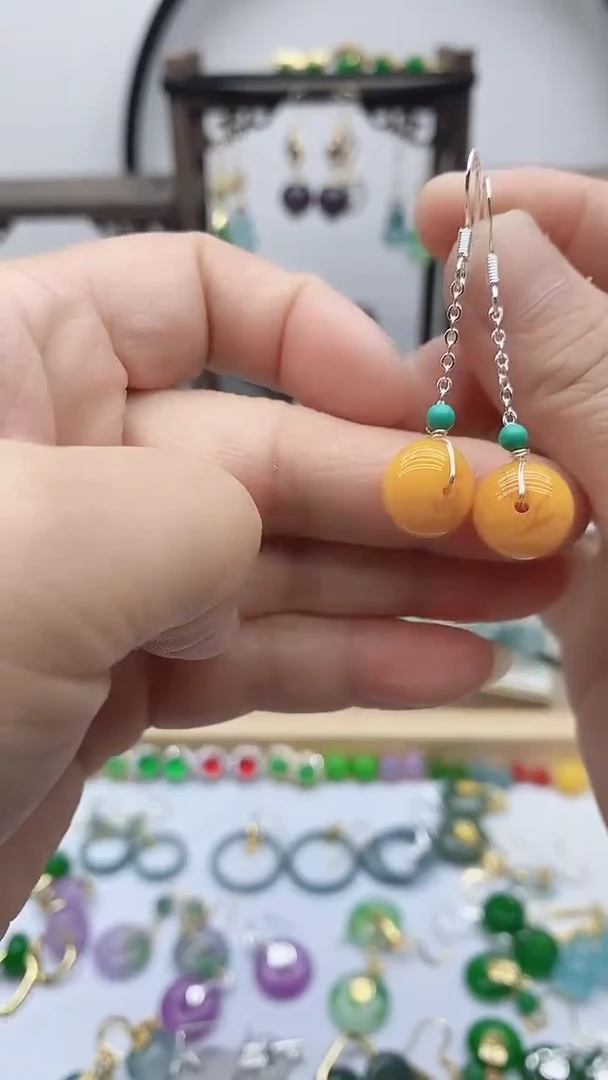 蜜蜡银S925镶嵌耳饰蜜蜡438