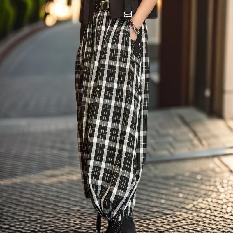 仙姐姐个性小众阔腿大脚格子裤宽松