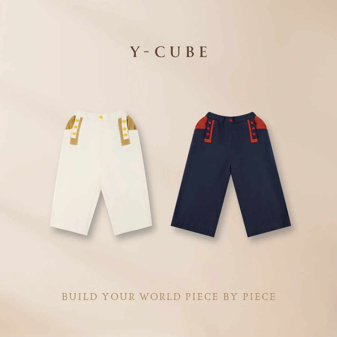 Y-CUBE苹果扣拼接直筒休闲工装裤